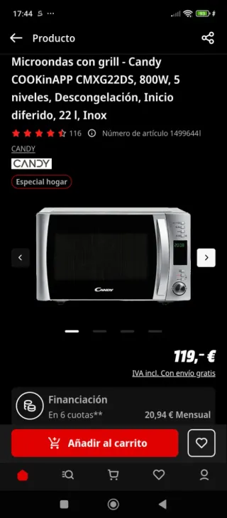 Microondas Candy con grill nuevo