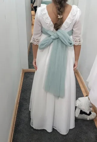 Vestido de Comunión Blanco y verde 