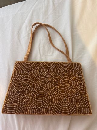 Bolso vintage marrón y dorado con pedrería