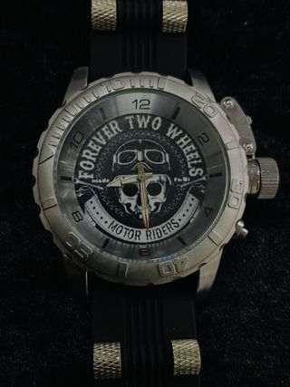 Relógio Pulseira Preto Caveira Forever Two Wheels