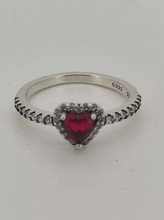 Anillo Plata 925 Corazón Rojo 