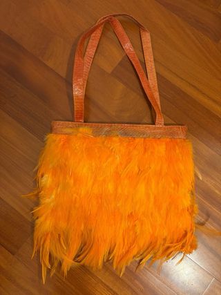 Borsa vintage piume arancioni manico coccodrillo