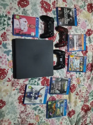 PS4 slim (PlayStation 4) Negra + 7 Juegos
