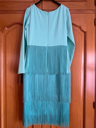 Vestido fiesta flecos turquesa