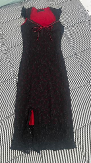 Vestido Fiesta Encaje Negro Rojo Retro