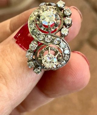 Anillo Vintage Oro 18k Diamantes Tu Y Yo