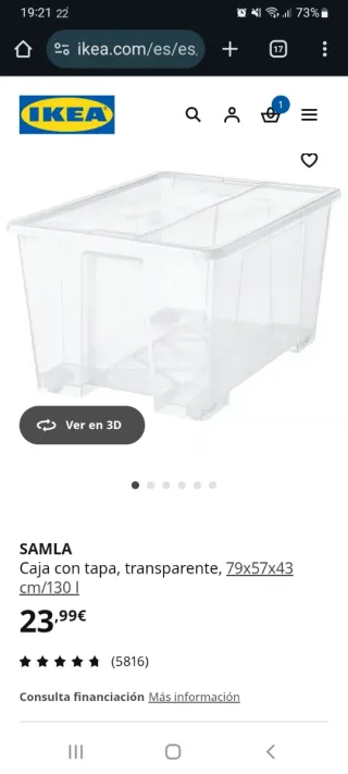 Caja Samla Ikea 130L Transparente