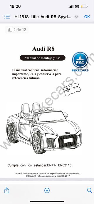 Coche eléctrico Audi R8 Spyder niño