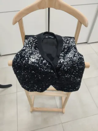 Chaleco fiesta lentejuelas negro Talla S