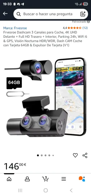!!A ESTRENAR!!! Dashcam Frvesroe 3 Canales 4K UHD