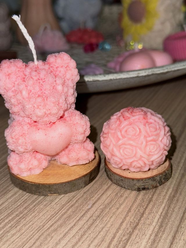 Velón Osito con Corazón Rosa