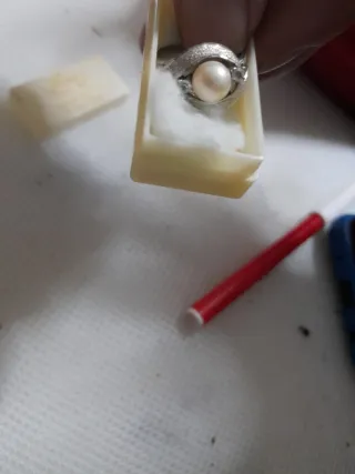 Anillo de plata y  perla antiguo
