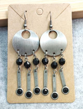 Pendientes largos vintage plata y negro