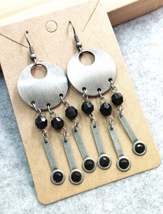 Pendientes largos vintage plata y negro