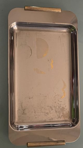 Vassoio acciaio inox con manici oro