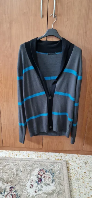 Cardigan uomo righe blu e grigio