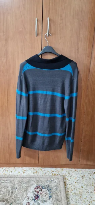 Cardigan uomo righe blu e grigio