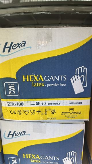 Cajas de guantes de látex Hexa Talla S