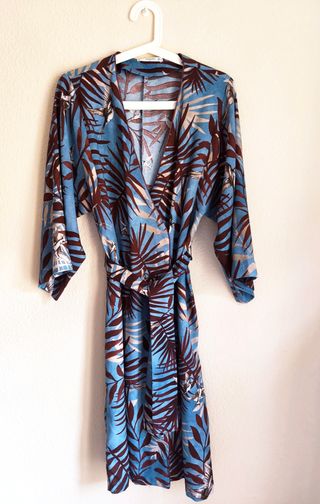 Vestido Kimono Mango Estampado Hojas Pájaros