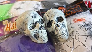 Halloween: Ragnatele + 2 Teschi in plastica