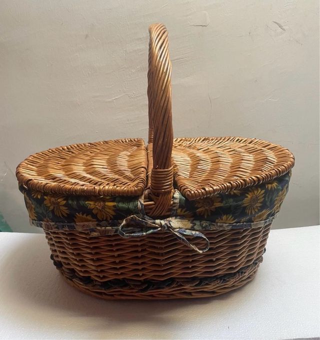 Cesta de Picnic Mimbre con Forro Floral