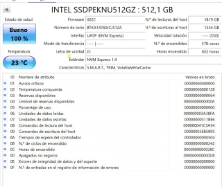 Disco SSD NVMe M.2 Intel 512GB