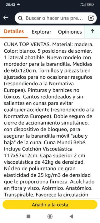 Cuna de bebé + colchon