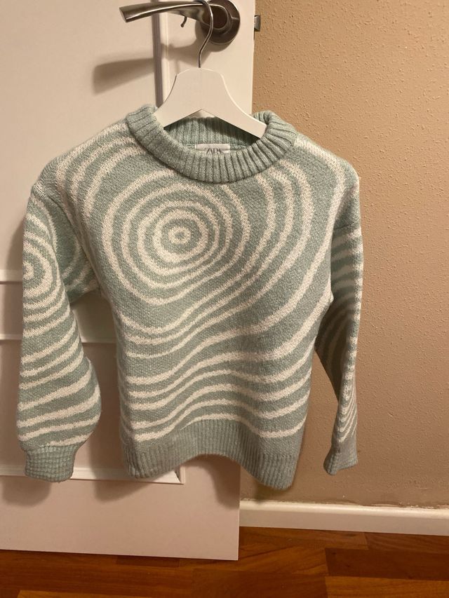 Jersey y bufanda Zara verde y blanco 11/12a