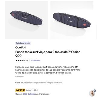 Funda Viaje Surf 7' Negra y Naranja