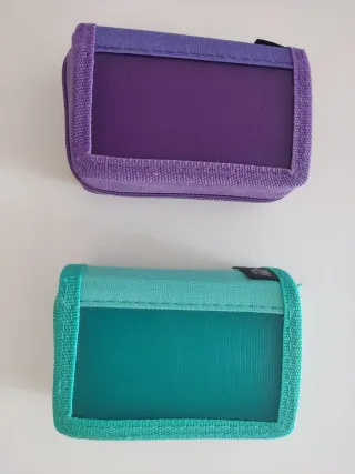 Tarjeteros de tela morado y turquesa