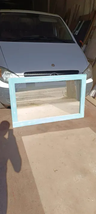 Espejo vintage madera azul y blanco