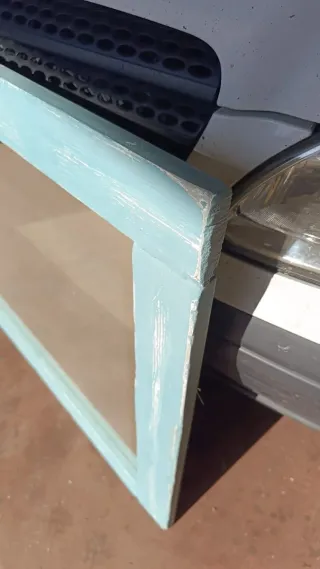 Espejo vintage madera azul y blanco