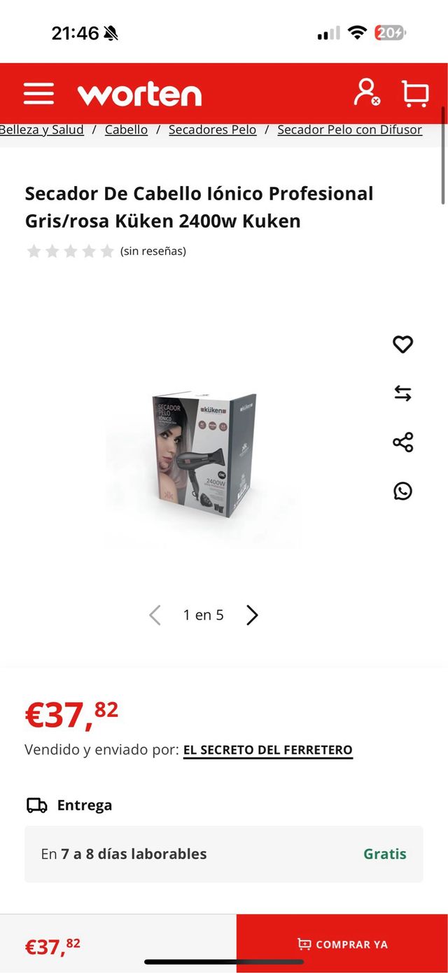 Secador Pelo Iónico Profesional Kükën 2400W