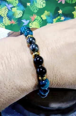Pulsera cuentas Hematita, Ojo de Tigre y Onix