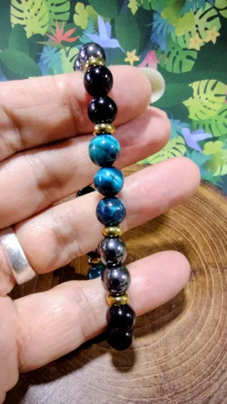Pulsera cuentas Hematita, Ojo de Tigre y Onix