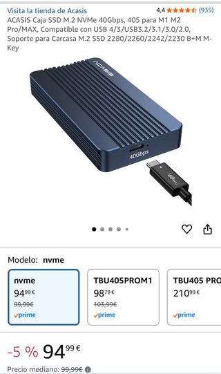 Caja SSD M.2 NVMe Acasis 40Gbps USB 4/3