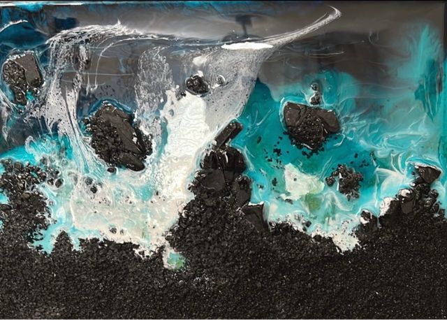 Cuadro Resina Playa mar negro con arena texturizad