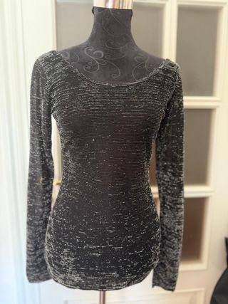 Maglia Lurex Nera Scollatura Rotonda