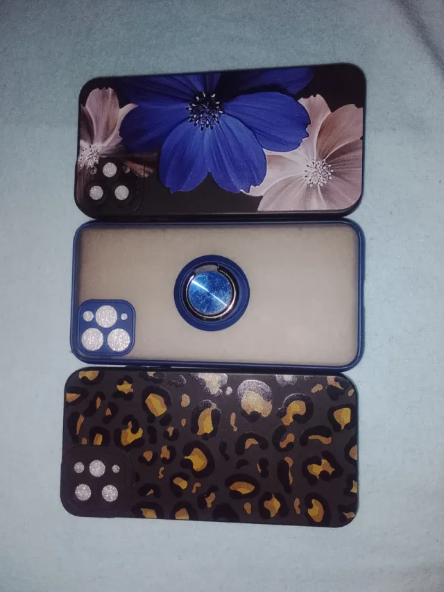 3 Fundas para móvil (leopardo, floral, anillo)