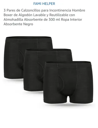 3 Pares Boxer Incontinencia Algodón Negro