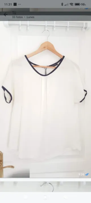 Blusa mujer blanca con ribete 