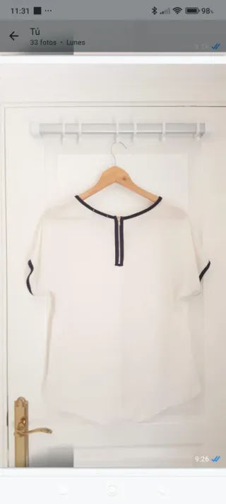 Blusa mujer blanca con ribete 
