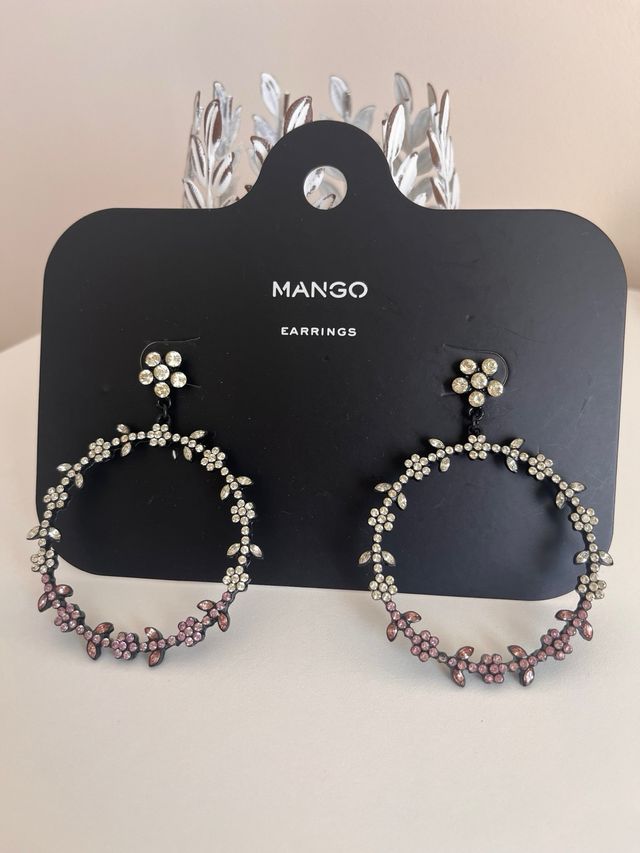 Pendientes aro Mango flores piedras