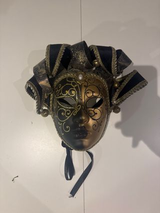 Maschera lunga di carnevale veneziano beige blu