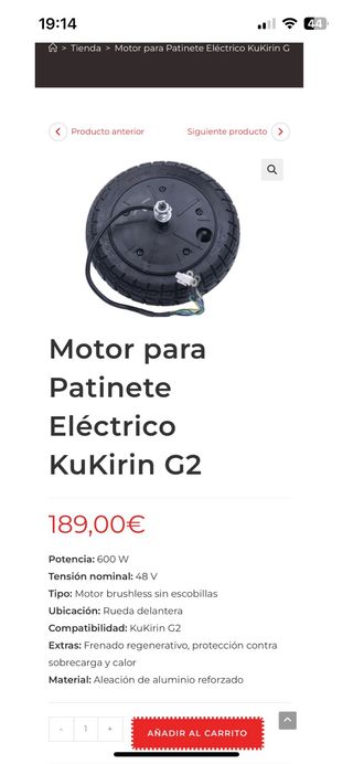 Motor Rueda KuKirin G2 600W 48V Nuevo