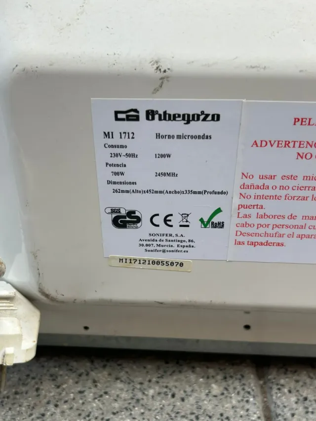Microondas Orbegozo MI 1712, 1200 W