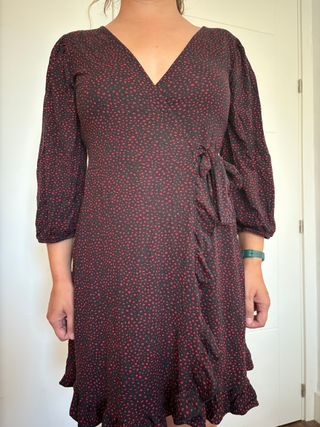 Vestido Cruzado Corazones Talla S | Negro y Rojo