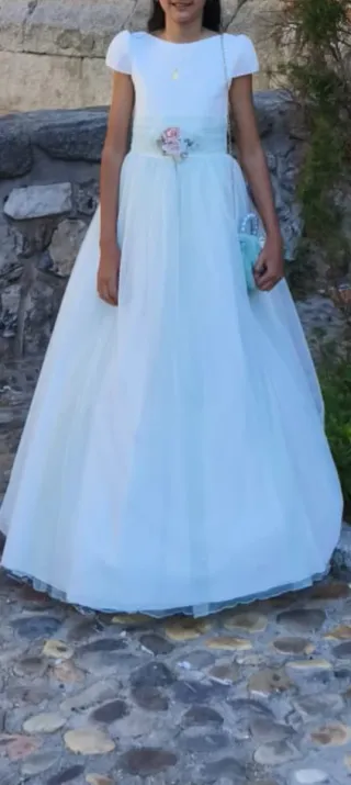 Vestido de comunión blanco y turquesa 