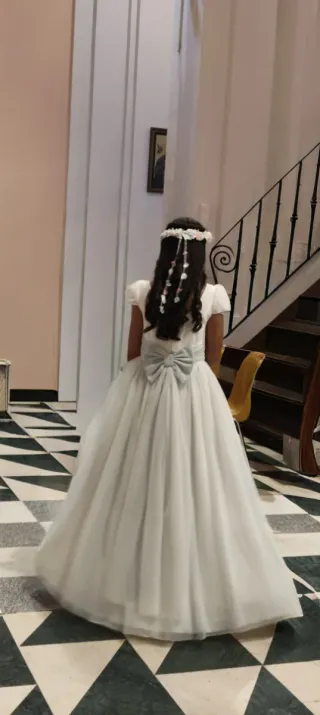 Vestido de comunión blanco y turquesa 