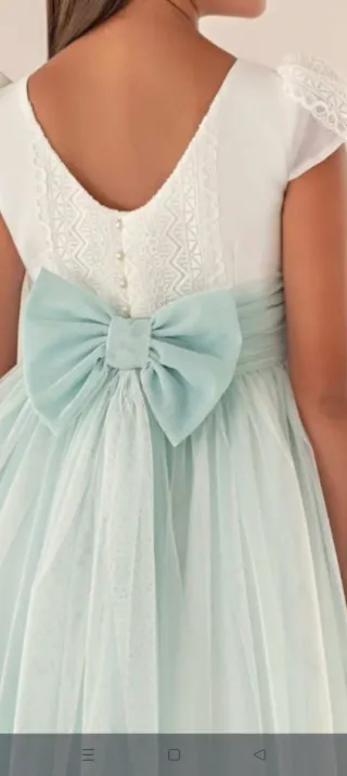Vestido de comunión blanco y turquesa 
